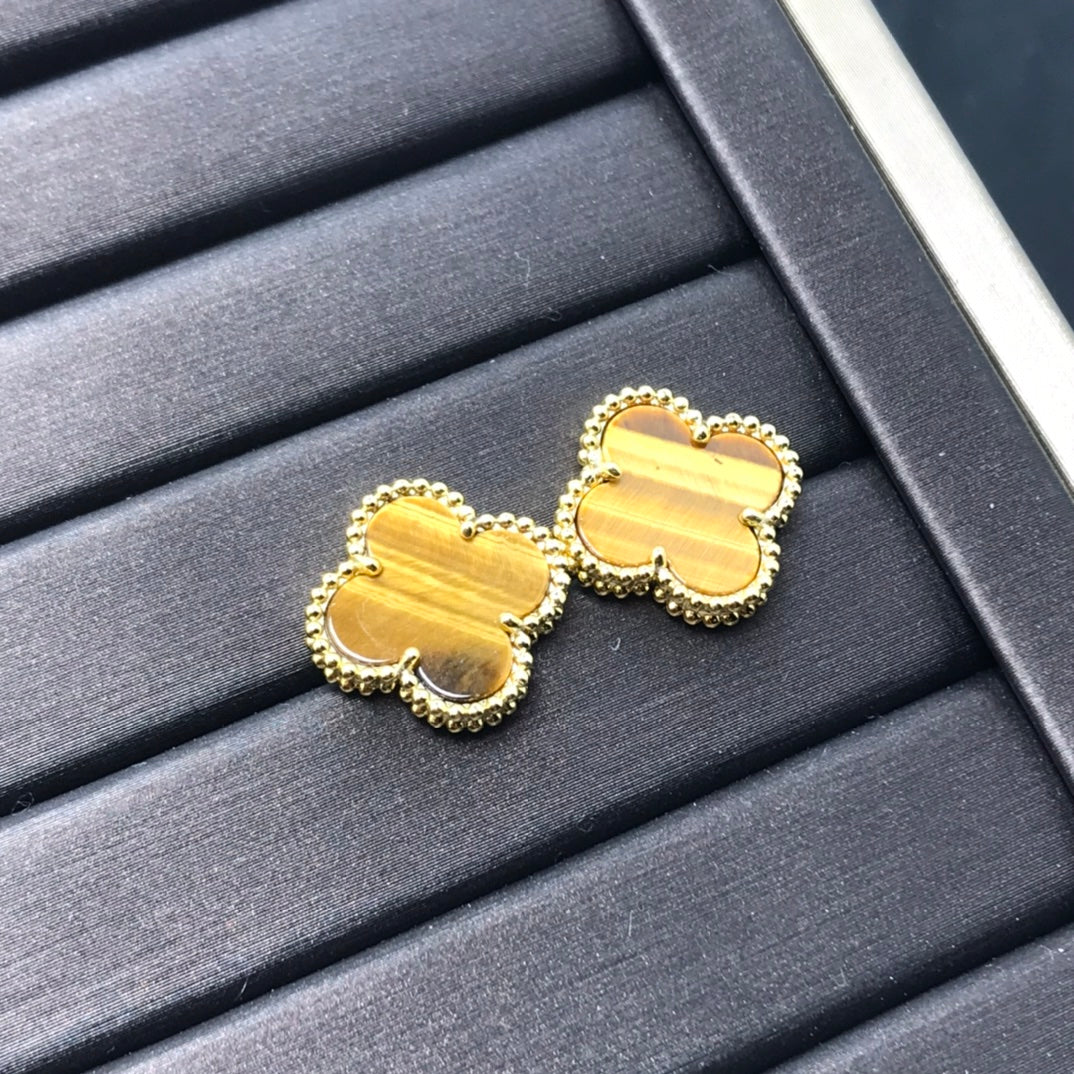 Mysitc CLOVER MEDIUM 1 MOTIFS TIGER EYE EARRINGS