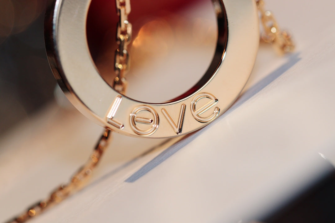 Mysitc LOVE NECKLACE 16MM 6 DIAMONDS PINK GOLD
