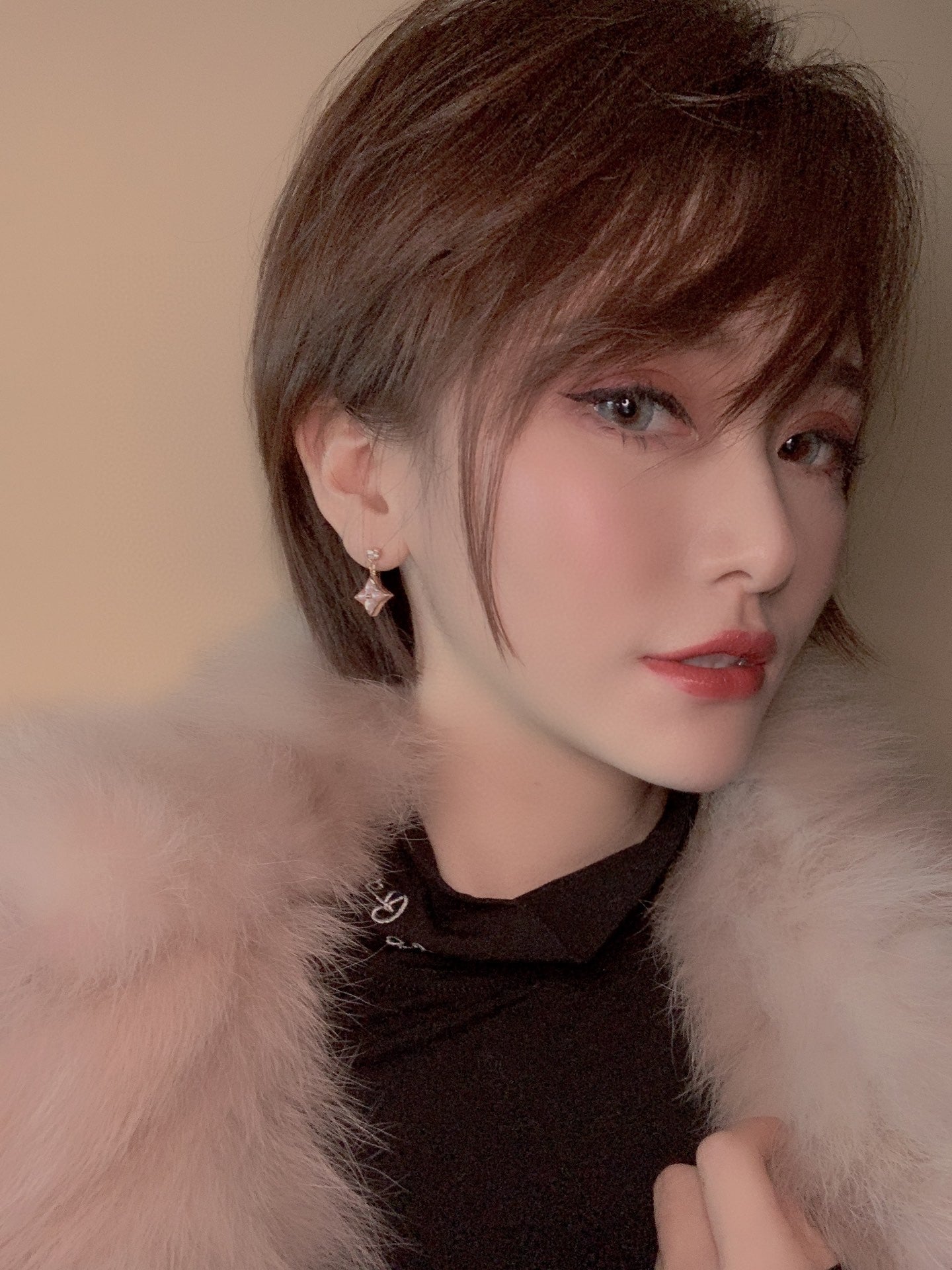 Mysitc DOUBLE STAR PINK GOLD MOP DROP EARRINGS