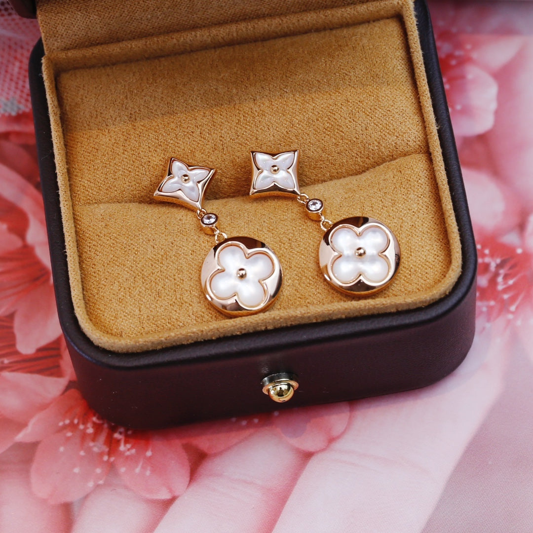Mysitc STAR AND SUN PINK GOLD MOP DROP EARRINGS