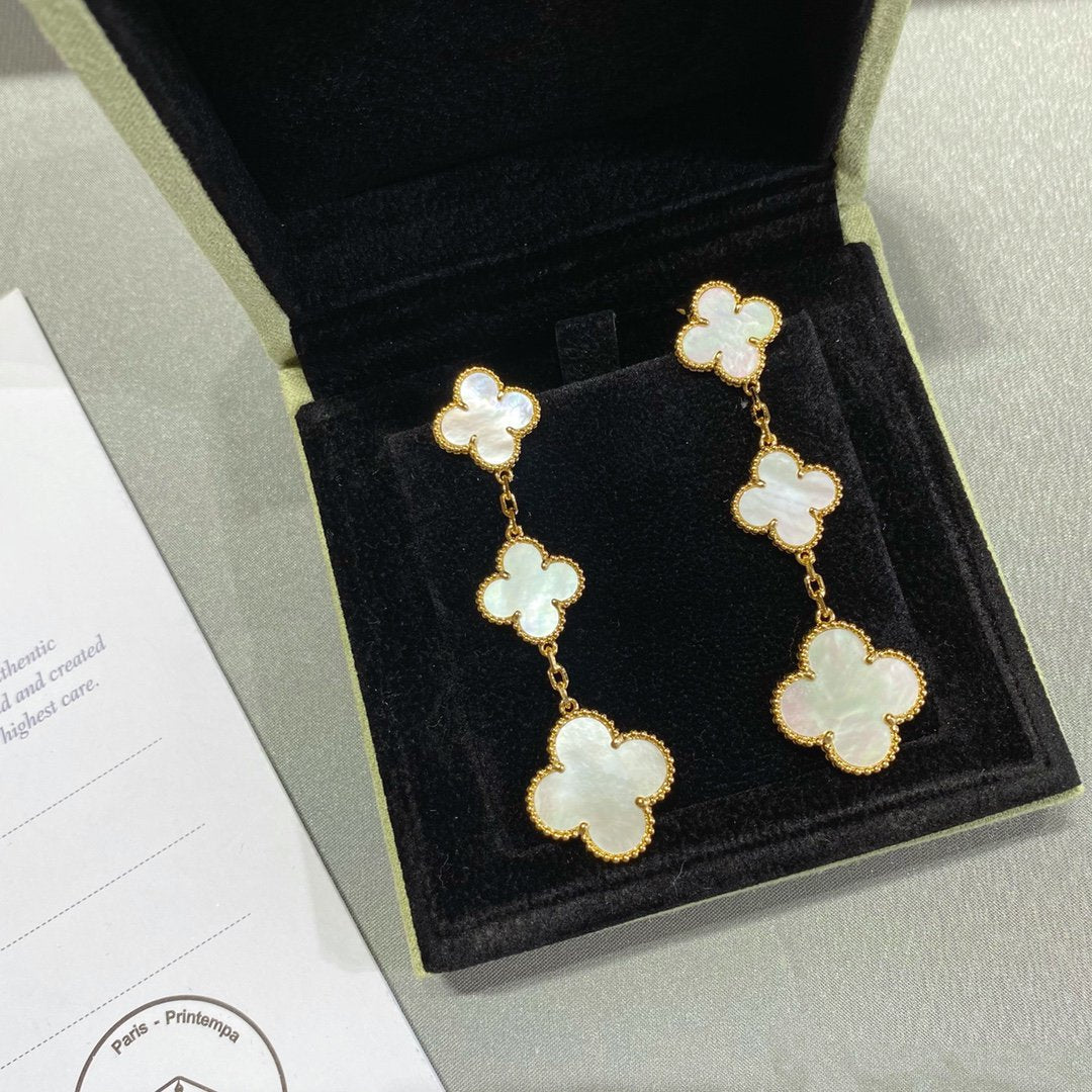 Mysitc CLOVER MOP 3 MOTIFS GOLD EARRINGS