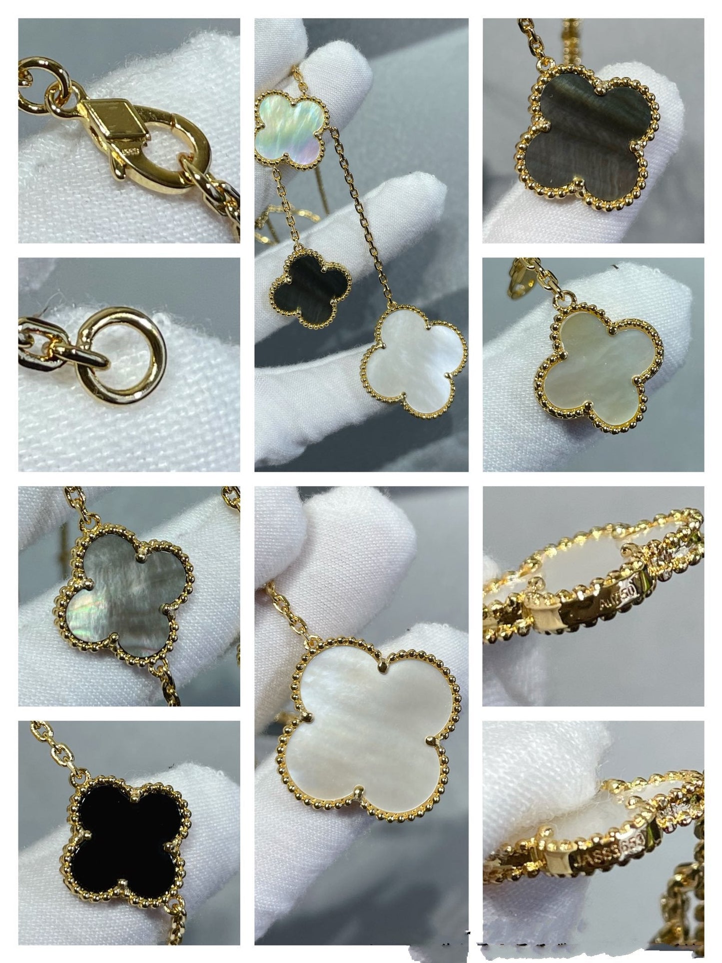 Mysitc CLOVER 6 MOTIF MOP ONYX GOLD NECKLACE