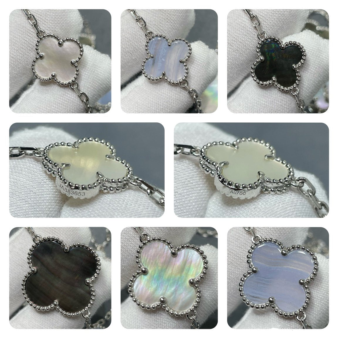 Mysitc CLOVER 16 MOTIF CHALCEDONY MOP SILVER NECKLACE