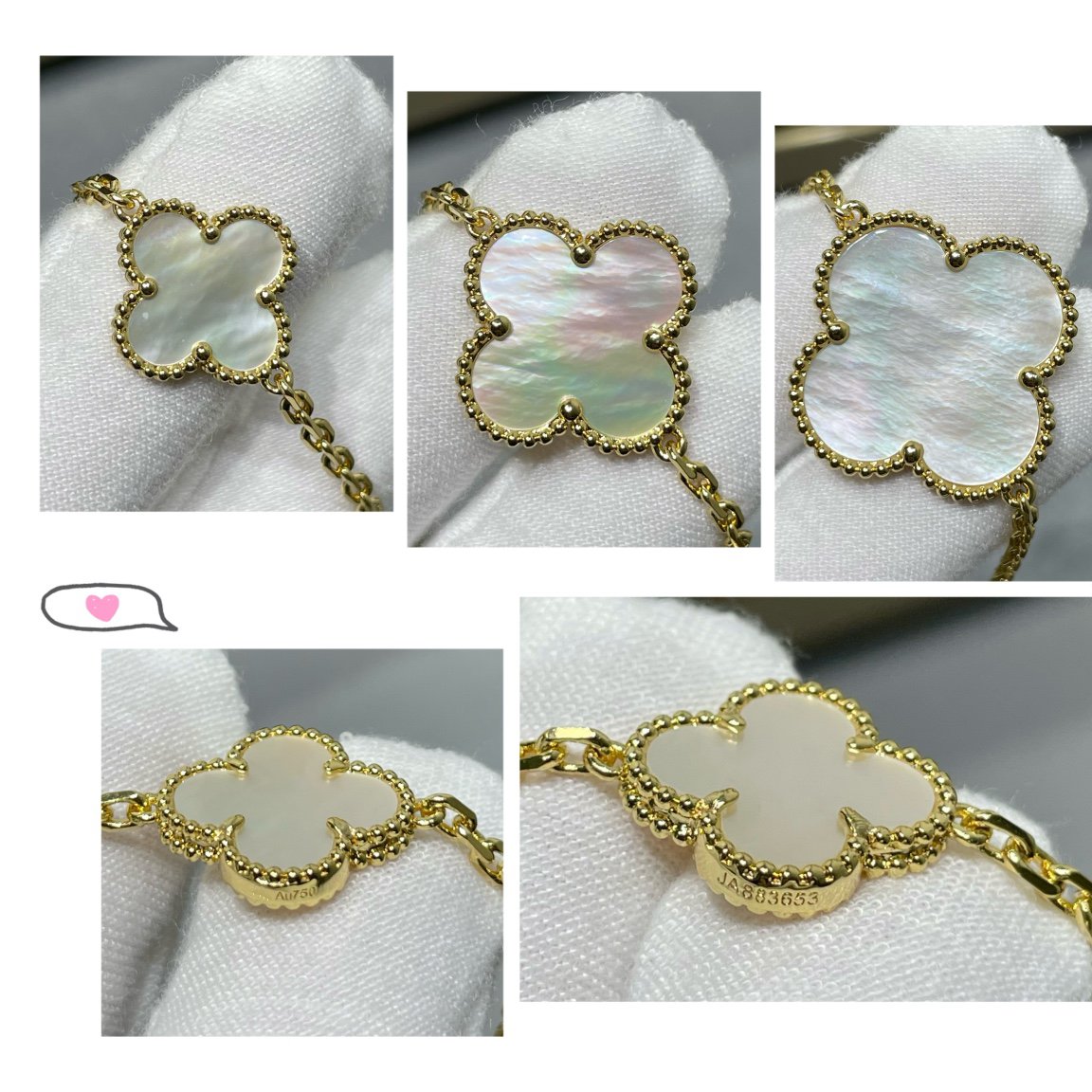 Mysitc CLOVER 16 MOTIF WHITE MOP GOLD NECKLACE