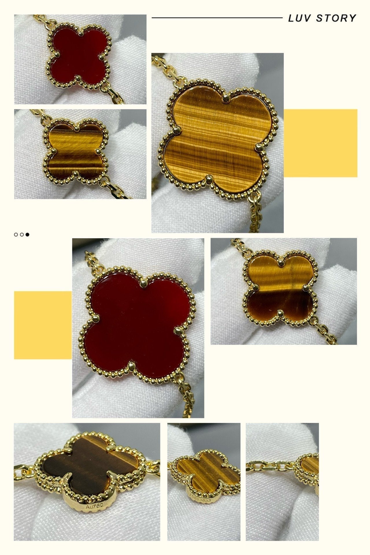 Mysitc CLOVER 16 MOTIF CARNELIAN TIGER EYE ROSE GOLD NECKLACE