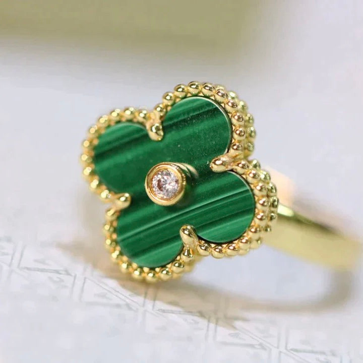 Mysitc CLOVER MALACHITE RING GOLD DIAMOND