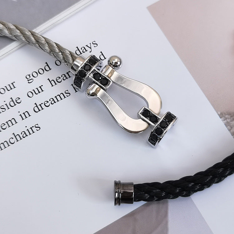 Mysitc FORCE LARGE HORSESHOE BLACK DIAMOND BRACELET SILVER