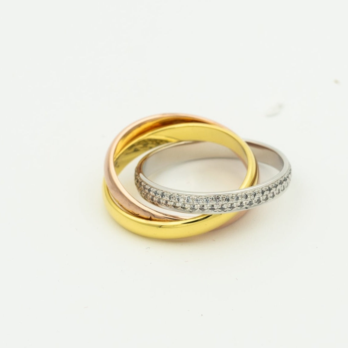Mysitc TRINITY RING GOLD PINK GOLD SILVER DIAMONDS