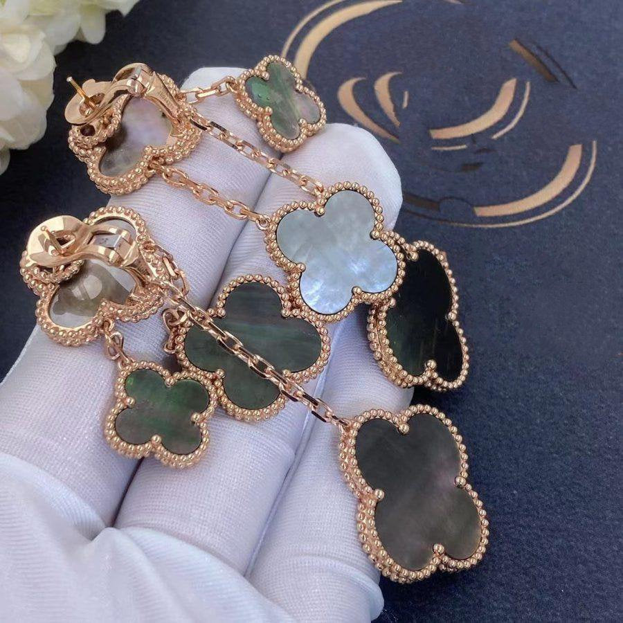 Mysitc CLOVER EARRINGS DARK MOP 4 MOTIFS ROSE GOLD