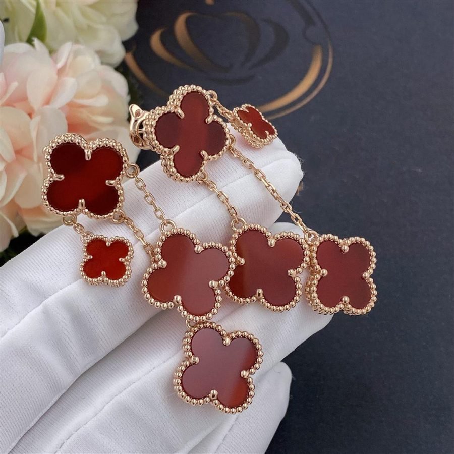 Mysitc CLOVER EARRINGS CARNELIAN 4 MOTIFS PINK GOLD