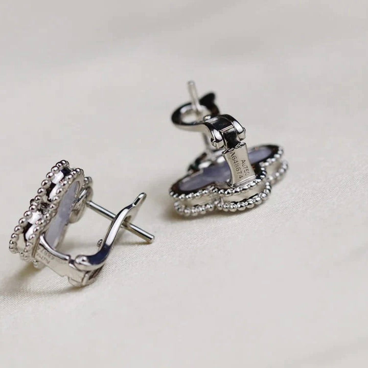 [Mystic]CLOVER MEDIUM 1 MOTIFS  WHITE MOP EARRINGS SILVER