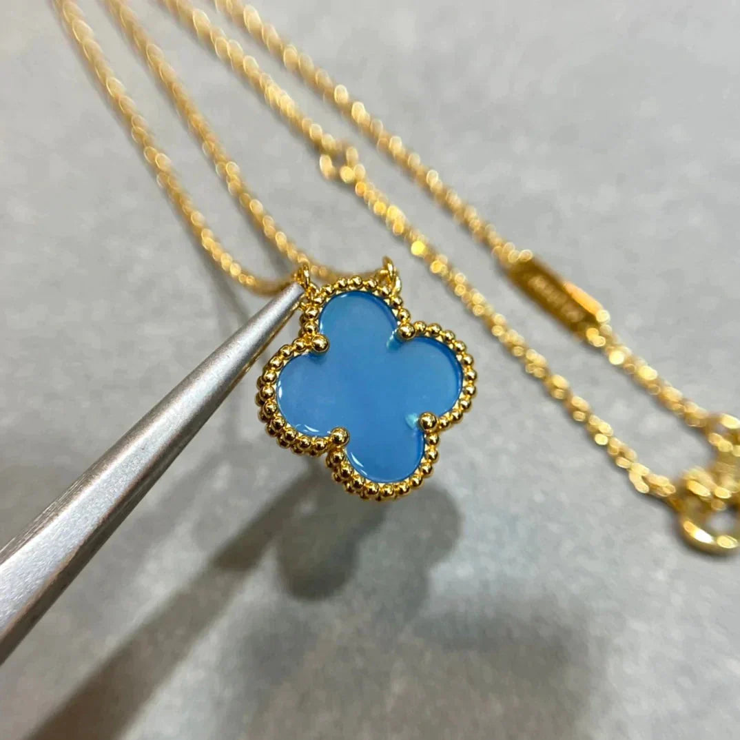 [Mystic]CLOVER 15MM BLUE AGATE NECKLACE