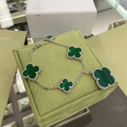[Mystic]CLOVER 5 MOTIFS SIVLER MALACHITE BRACELET