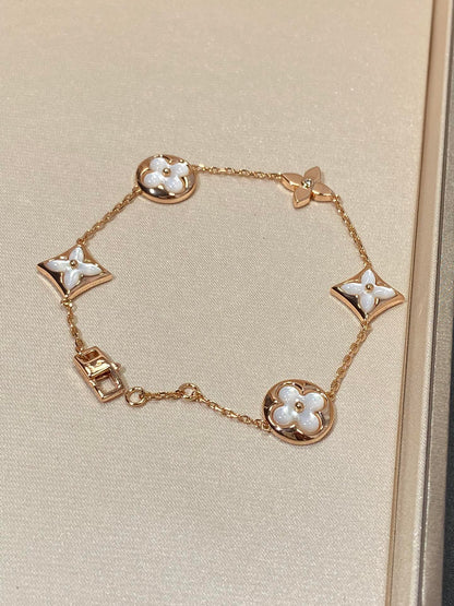 [Mystic]STAR AND SUN 5 MOTIF MOP PINK GOLD BRACELET