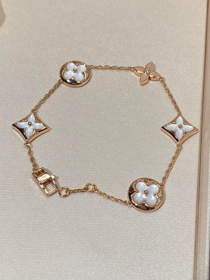 [Mystic]STAR AND SUN 5 MOTIF MOP PINK GOLD BRACELET