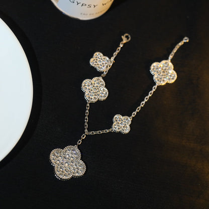 [Mystic]CLOVER BRACELET 5 MOTIF SILVER DIAMOND PAVED-w