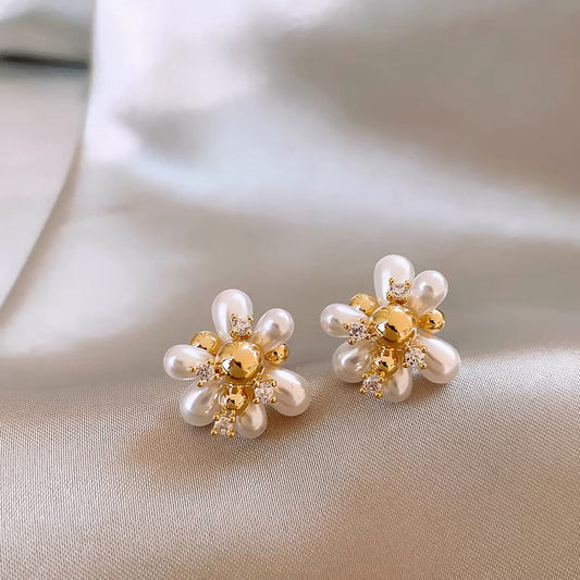 Irregular Pearl Flower Stud Earrings
