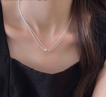 Silver Interlocking Double-Layer Clavicle Necklace