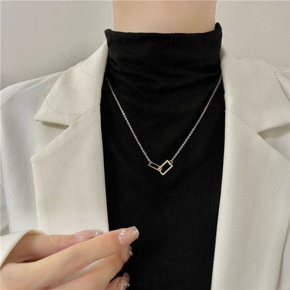 Niche Cold-Tone Square Letter Geometric Necklace, European American Minimalist Luxury for Women