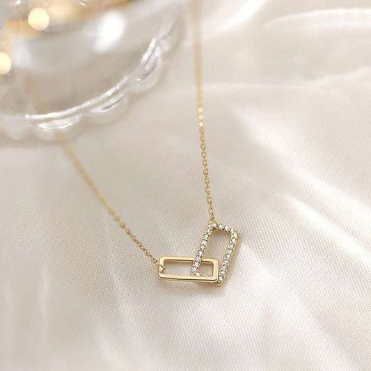 Niche Cold-Tone Square Letter Geometric Necklace, European American Minimalist Luxury for Women