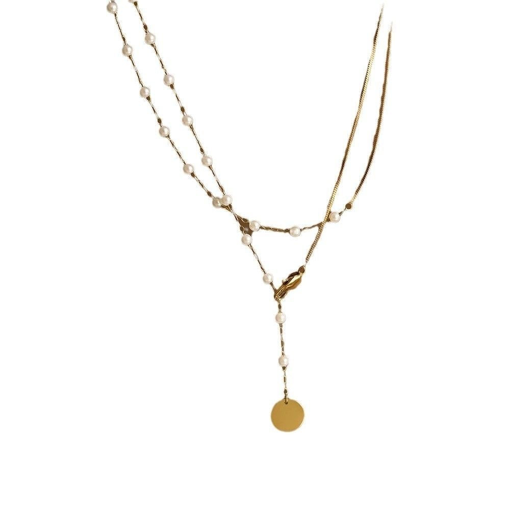 Elegant Soft-Temper Titanium Steel Snake Chain with Shiny Inlaid Beads, Minimal Cold Tone Design