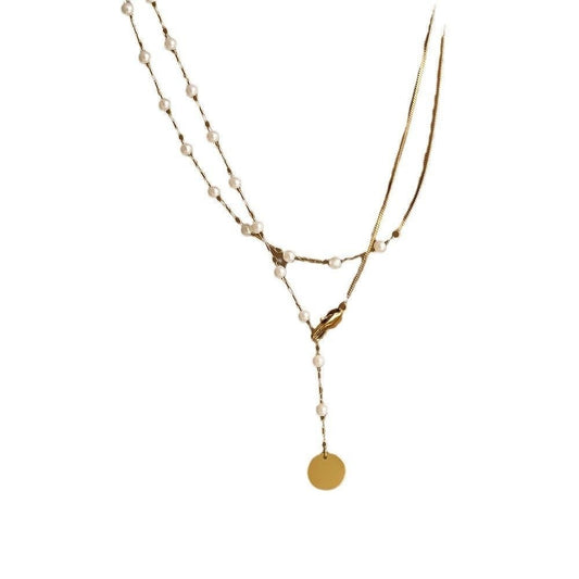 Elegant Soft-Temper Titanium Steel Snake Chain with Shiny Inlaid Beads, Minimal Cold Tone Design