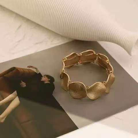 Vintage Luxury Gold Geometric Patchwork Bracelet, Fashion Minimal Design