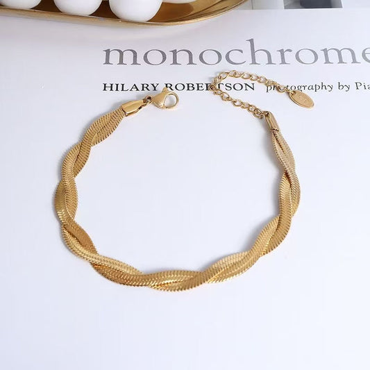 Gold Woven Twisted Titanium Steel Bracelet, Niche Minimalist Light Luxury Style