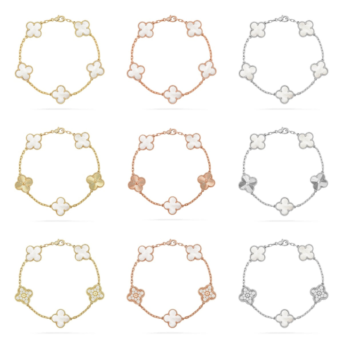 [Mystic]CLOVER WHITE PEARL MOP 5 MOTIF BRACELET COLLECTION