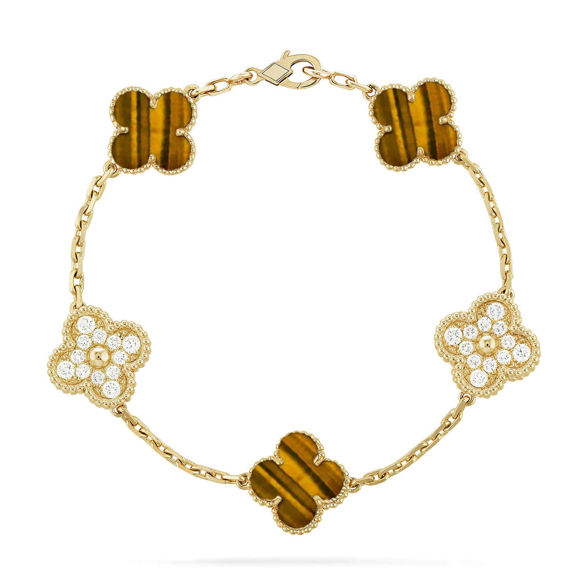 [Demi jewelry] CLOVER 5 MOTIFS TIGER EYE BRACELET COLLECTION-new