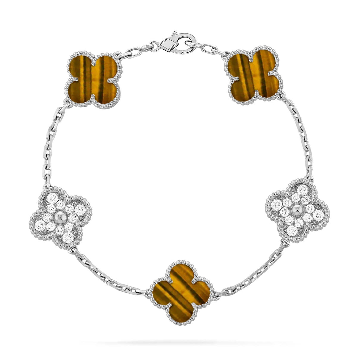 [Demi jewelry] CLOVER 5 MOTIFS TIGER EYE BRACELET COLLECTION-new