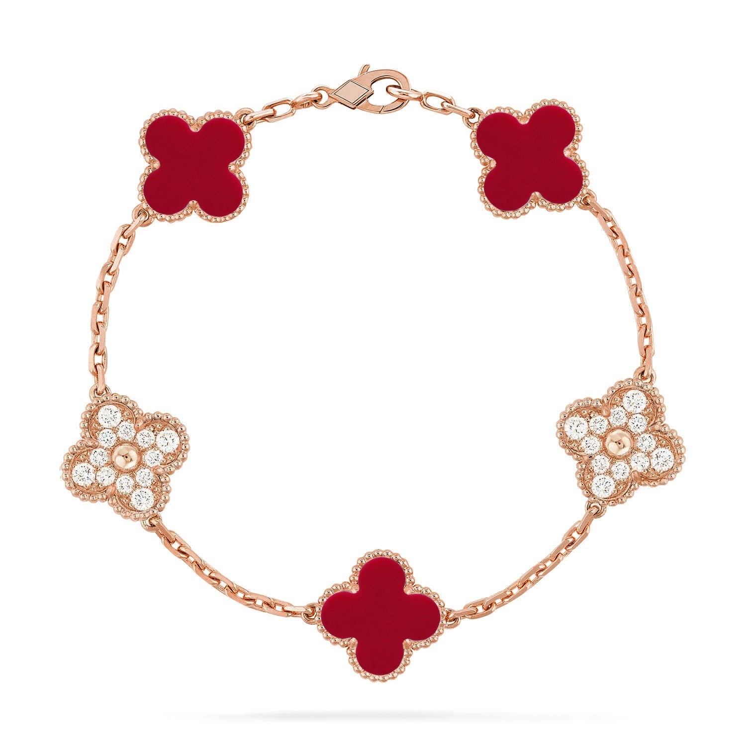 [Demi jewelry] CLOVER 5 MOTIF RED CORNELIAN BRACELET COLLECTION-new