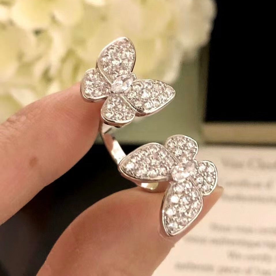 [Mystic]TWIN SILVER BUTTERFLY DIAMOND RING