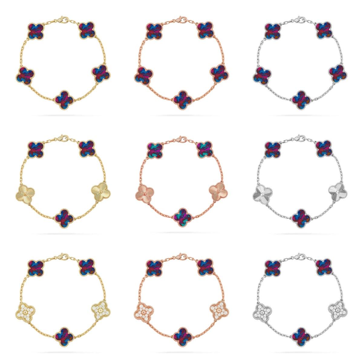 [Mysitc ]New CLOVER 5 MOTIF COLOR GEMSTONES BRACELET COLLECTION