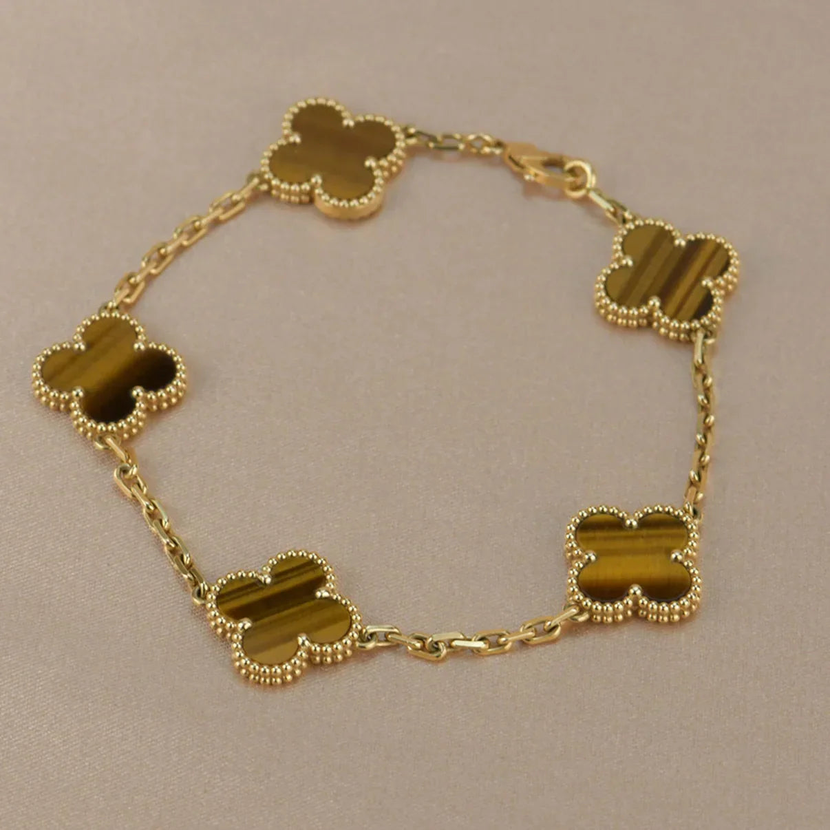 [Demi jewelry] CLOVER 5 MOTIFS TIGER EYE BRACELET COLLECTION-new