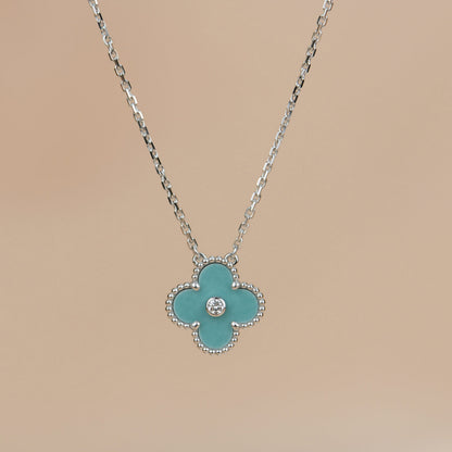 [Mystic]CLOVER 15MM DIAMOND SVRES PORCELAIN  NECKLACE SILVER