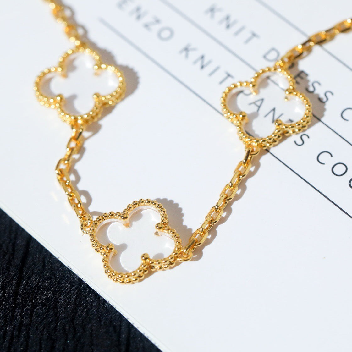 [Mystic]CLOVER 5 MOTIF ROCK CRYSTAL PINK GOLD BRACELET