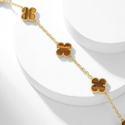 [Mystic]CLOVER 10 MOTIFS TIGER EYE NECKLACE