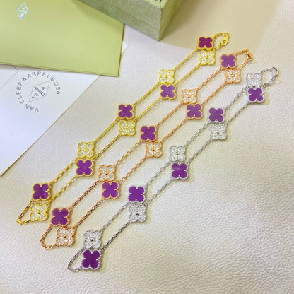 Mysitc CLOVER 10 MOTIFS  PURPLE VIOLET DIAMOND NECKLACE
