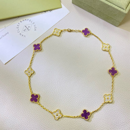Mysitc CLOVER 10 MOTIFS  PURPLE VIOLET DIAMOND NECKLACE