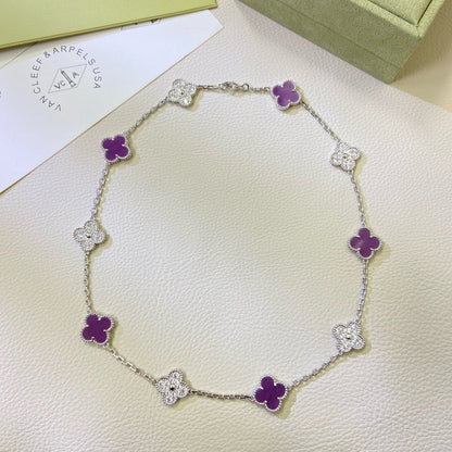 Mysitc CLOVER 10 MOTIFS  PURPLE VIOLET DIAMOND NECKLACE
