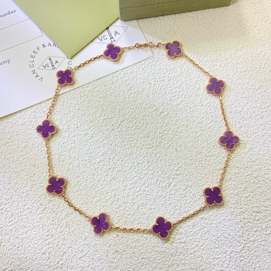 Mysitc CLOVER 10 MOTIFS  PURPLE VIOLET  NECKLACE