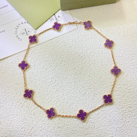 Mysitc CLOVER 10 MOTIFS  PURPLE VIOLET  NECKLACE
