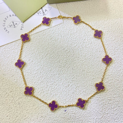 Mysitc CLOVER 10 MOTIFS  PURPLE VIOLET  NECKLACE