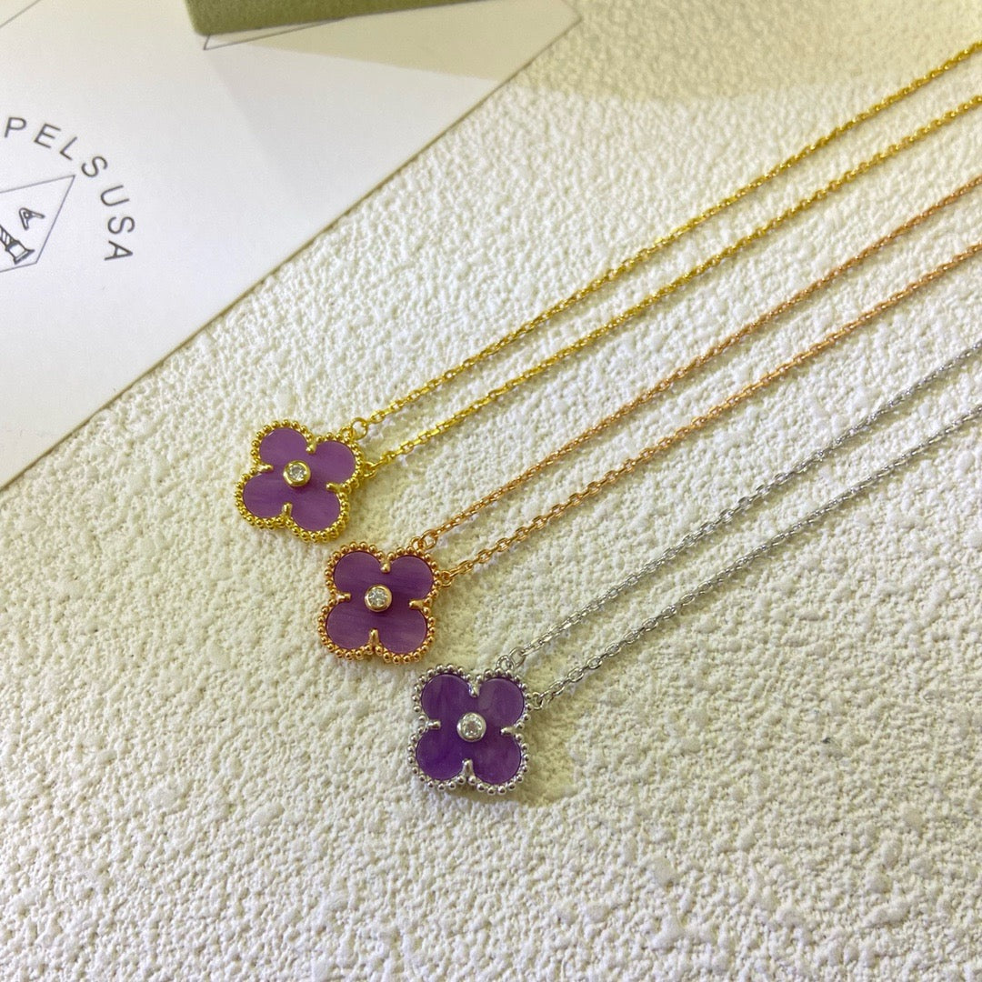 Mysitc CLOVER 15MM DIAMOND  PURPLE VIOLET NECKLACE