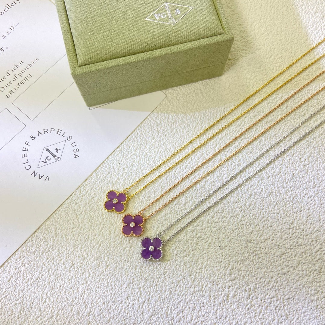 Mysitc CLOVER 15MM DIAMOND  PURPLE VIOLET NECKLACE