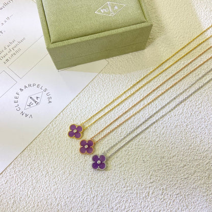 Mysitc CLOVER 15MM DIAMOND  PURPLE VIOLET NECKLACE