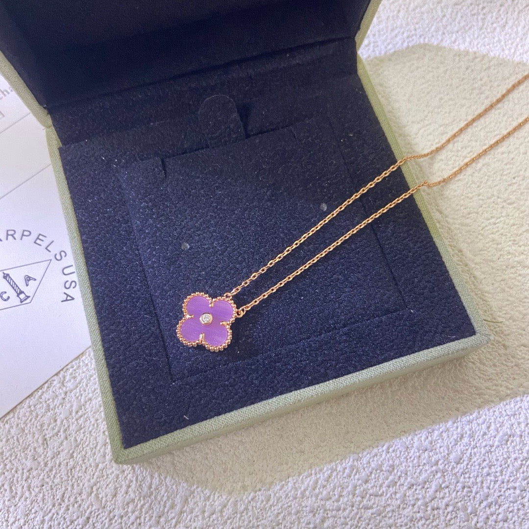 Mysitc CLOVER 15MM DIAMOND  PURPLE VIOLET NECKLACE