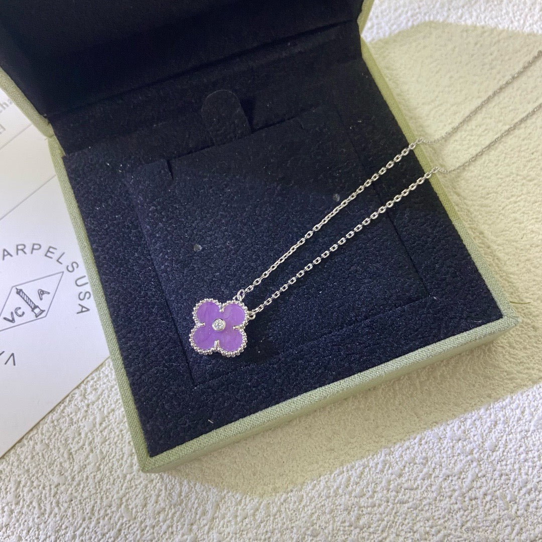 Mysitc CLOVER 15MM DIAMOND  PURPLE VIOLET NECKLACE