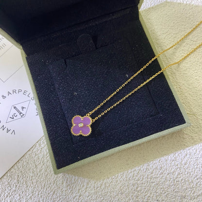 Mysitc CLOVER 15MM DIAMOND  PURPLE VIOLET NECKLACE